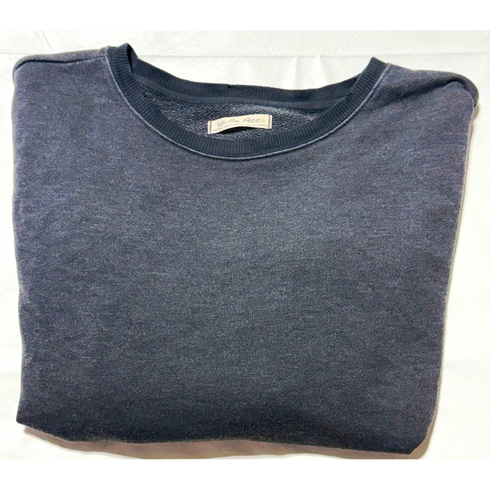 We The Free Womens Gray Crew Neck Terry Sweatshirt Raw Hem Relaxed Fit M